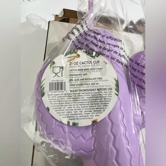 Set of 2 Purple Cactus Cups -‎ 21 oz BPA-Free with Straws Pink Sky Lookin’ Sharp - Picture 3 of 6